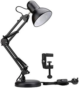 Lepro Desk Lamp, E27 Swing Arm Desk Lamp with Clamp, Classic Black Table Lamp, E27 Bulb Holder, Flexible Black Desk Light for Study Desk, Office, Bedroom, Reading, Nails, Back to School and More