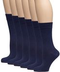 Hugh Ugoli Women's Thin Soft Rayon Crew Socks for Dress & Trouser, Seamless Toe & Non-Binding, Trendy, 6 Pairs, Navy Blue, Shoe Size: 9-11
