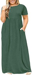 Nemidor Women Short Sleeve Loose Plain Casual Plus Size Long Maxi Dress with Pockets (16,Green)
