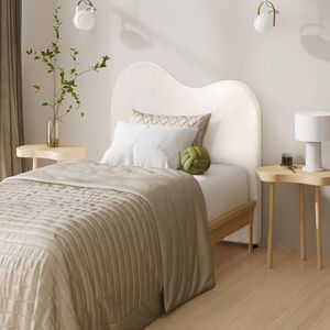 OIKITURE Bed Headboard Pine Wood Frame Wavy Profile, Beds Head Frame with Sturdy Legs, Modern Design Easy Assemble, 99x103x5.5CM, White