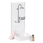 LUNDBY Dolls House Furniture Bathroom Set – Shower Cubicle + Towel + Shampoo + Soap – Doll House Accessories – 4-piece set for 11cm Mini Dolls – Age 4+ 1:18