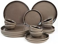 Bodhi House Handcrafted Chip Resistance Porcelain Solid Dinner Set, 18 Pieces Dish Set Serving for 6, Microwave and Dishwasher Safe, Bone-Ash Free, Crockery Set for Dining and Gifting, Smoke Grey