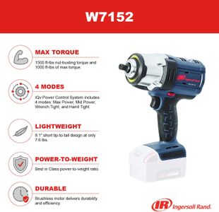 Ingersoll-Rand 20V 1/2" Cordless Impact Wrench – High Torque, Brushless, Tool Only