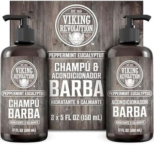 Viking Revolution Juego de Champú y Acondicionador de Barba con Aceites de Argán y Jojoba - Champú Barba Hombre que Suaviza, Alisa y Fortalece el Crecimiento - Aroma Natural Menta y Eucalipto 2x500 ml