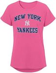 MLB Girls 7-16 Team Classic Heart & Soul Pink Graphic Team T-Shirt, New York Yankees, 14