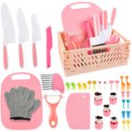 HOTUT 35 Pcs Kids Knife Set for Chopping, Kids Cooking Set with Foldable Storage Box, Crinkle Cutter, Cookie Cutters, Montessori Toys for 3 4 5 6Year Old Boys Girls Christmas Birthday Gifts, BPA-Free
