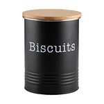 EHC Round Enamel Airtight Seal Cookie/Biscuit Kitchen Storage Canister Jar With Wooden Lid - Black