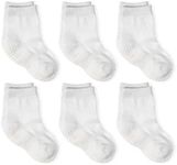 LA Active Athletic Crew Grip Socks - 6 Pairs - Baby Toddler Infant Newborn Kids Boys Girls Non Slip/Anti Skid (White, 12-36 Months)