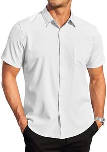 COOFANDY Mens Casual Dress Shirt Short Sleeve Wrinkle Free Dress Shirt Business Casual Shirts, White, Large