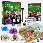 Japace Mega Gemstone Dig Kit - 12 Real Gems, 2 Geodes, 2 Crystal Growing Powder - Gemstone Excavation Kits For Kids - Gem Digging Kit Set - STEM Geology Science Toy for Boys Girls