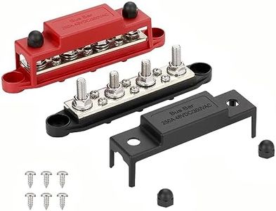 Greluma 1 Par Barra colectora del bloque de distribución de energía,4 espárragos M8(5/16"),6 terminales de tornillos M4(#8),máx.48V 250A,positivo y negativo