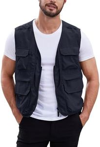 Gihuo Mens Fishing Vest Summer Outdoor Work Vest Utility Safari Travel Lightweight Sleeveless Jackets with Pockets(Navy-L)