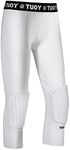 TUOYR Compression Pants with Knee Pads for Basketball Football Lacrosse Athletic 3/4 Capri Leggings Baseball Girdle Knee Guard Protecor - Youth & Adult Sizes White