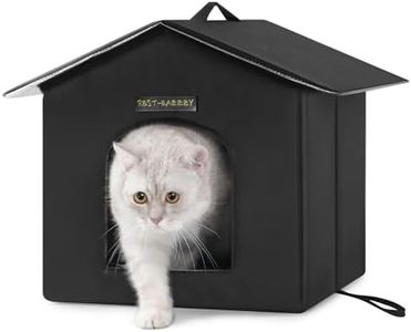 Rest-Eazzzy Outdoor Cat House, Feral Cat House Insulated with Mat and Clip, Weatherproof and Insulated, Cat Beds for Cats Kittens Puppies, Never Blow Away (Black, S 13" X 13" X 14")