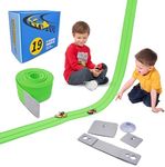 18Ft Flexible Race Track for Kids, with Three Types of Hooks,Monster Blue Truck Ramp with Suction Cups - Rolls Up Portable DIY Racetrack Compatible with Diecast 1/64th Cars Model