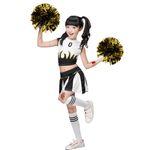 LOLANTA Girls Cheerleader Costume Cheerleading Children Dress Outfit Uniform with PomPoms(Black, 6-7 years, Tag Size 130)