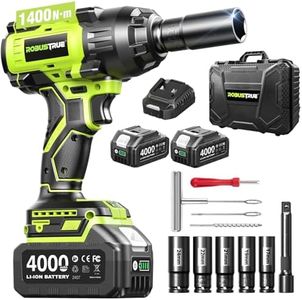 Robustrue Cordless Impact Wrench Kit, 1400N.m/1032ft-lbs Torque, 1/2 Inch Brushless Motor, 2400RPM, 2 Batteries 4.0Ah, with Tire Repair Kit