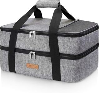 LUNCIA Double Decker Insulated Casserole Carrier for Hot or Cold Food, Lasagna Holder Tote for Potluck Parties/Picnic/Cookouts, Fits 9"x13" Baking Dish, Grey