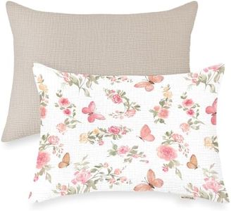 Wimist Toddler Pillowcases for 13"x18" Pillow 2 Pack, Muslin Small Toddler Baby Kids Travel Pillow Covers for Boys Girls with Envelope Closure (Butterfly & Beige, 13 x 18 Inch)