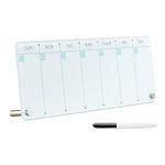 Navaris Weekly Whiteboard Planner - Small Dry Erase Glass Whiteboard to Do Calendar for Office Desk Dry Erase Schedule Board - 16 x 6 Inches - Squares