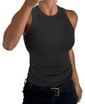 Smile Fish Womens Summer Sleeveless Racerback High Neck Tank Top Cotton Ribbed Basic Fitted Vest Top Black,M