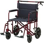 Drive Medical Bariatric Transport Chair FoldingOutdoorFull Length Arms with 12 Inches Rear Flat Free Wheels, Red, 22 Inches