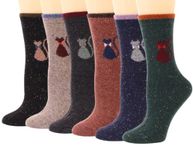 WUWYOUWL Women Wool Socks, Thermal Warm Winter Socks Thick Casual Socks Thermal Warm Knitting Ladies Socks Cute Animal Socks for Girls (6Pairs)