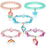 Yaomiao 5 Pieces Unicorn Bracelet for Girls Mermaid Star Rainbow Bracelets Colorful Stretchy Beads Bracelets Beaded Pendant Charm Bracelets Friendship Bracelets for Jewelry Party Favors