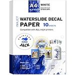 Printers Jack Water Slide Decal Paper Inkjet WHITE 10 Sheets A4 Size Premium Water-Slide Transfer Paper Printable Water Slide Decals for Tumblers, Mugs, Glasses DIY