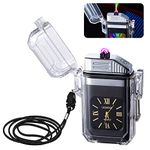 Senbos Electric Lighter with Watch, Creative Waterproof USB Rechargeable Dual Arc Plasma Lighter with Quartz Dial, Portable Windproof Flameless Lighter with Lanyard for Indoor Ourdoor Camping BBQ