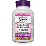 Webber Naturals Biotin 10,000 mcg Extra Strength, 45 Capsules, Supports Healthy Hair, Skin & Nails, Energy Metabolism, Vegan