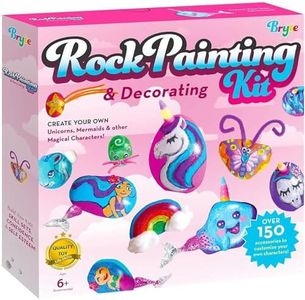 BRYTE 150+ Piece Deluxe Edition All-Inclusive Kids Rock Painting Kit | 10 Rocks, 8 Waterproof Paints, Glitter Glue & More | DIY Science Kit, STEM Activities, Arts and Crafts for Kids Aged 6-12 Years