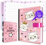 Decorably Journal for Kids - Glittery A5 Cat Diary with Lock Code and Music, Girls Diary with Lock for Girls, Girls Journal with Lock, Diary with Code, Cat Notebook for Girls, Diary for Girls Ages 6-8