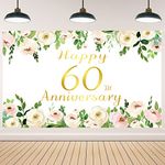 Vlipoeasn Elegant White 60th Wedding Anniversary Decorations Flower Peony 60th Anniversary Photography Backdrop for Couple Surprise for Parents Cheers to 60 Years Wedding Supplies