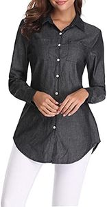 fuinloth Blusas y Camisas para Mujer Elegantes Camisas con Cuello en V Informal Manga Larga y Botones Blusa Negro M