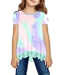 storeofbaby Short Sleeve T Shirt Little Girl Tie Dye Tops Lace Hem Colorful Blouse