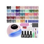 JODSONE Gel Nail Polish Kit with U V Light 32 Colors Gel Polish Nail + 4 Functional Adhesive Bottles Kit Soak Off Manicure Tools Gifts for Women