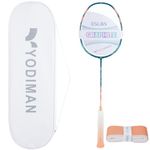 YODIMAN Single Professional Badminton Racket for Advanced Players - 50T Graphite Carbon Fiber with Aerodynamic Frame, Pre-Strung 26lbs, Ultra-Light 5U for Club & Tournament