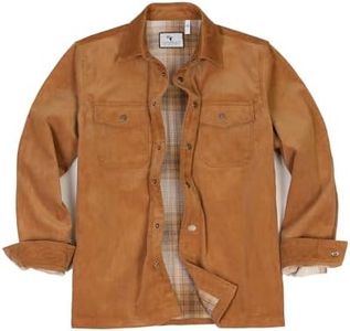 ZENTHACE Mens Corduroy Snap Button Down Shirt Fall Warm Casual Flannel Lined Plaid Shacket Vintage Cotton Jackets Walnut L