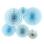 Party Propz 6Pcs Light Blue Paper Fan Decoration for Birthday Decorations Items for Boys/Paper Fans Decoration