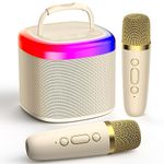 JYX Mini Karaoke Machine, Portable Bluetooth Karaoke Speaker with 2 Wireless Microphones and Party Lights for Kids and Adults, Birthday Gifts for Girls Boys Family Home Party(Beige)