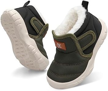 QFH Toddler Sneakers Fur Lining Snow Boot Infant Boys Girls Comfortable Walking Shoes Non Slip Booties Outdoor Green 6-12 Months Infant