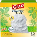 Glad Tall Kitchen Drawstring Trash Bags - OdorShield 13 Gallon White Trash Bag, Gain Original with Febreze Freshness - 80 Count