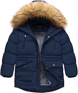 CREATMO US Boy's Winter Coat Warm Quilted Puffer Parka Jacket With Fur Hood For Big Boys Navy 8