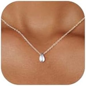 ChicSilver Sterling Silver Necklace for Women, Dainty Tiny Tear Pendant Necklaces, Hypoallergenic Sliver Choker With Adjustable 16" Rolo Chain, Christmas Jewelry