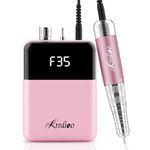 Kredioo Nail Drill, Electric Nail File for Acrylic and Gel Nails, 35,000RPM Portable Rechargeable Nail Drill Machine, Manicure Pedicure E File Kit with Travel Bag, Pause Button (Pink)