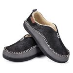 EverFoams Men's Moccasin Slippers Memory Foam Indoor/Outdoor Warm Suede House Shoes with Fuzzy Sherpa Lining (Black, Size 12 M US)