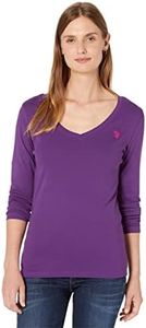 U.S. Polo Assn. Women's Ribbed V-Neck T-Shirt, Kingston Purple, X-Large