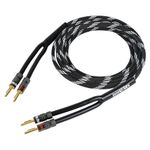 InnoStars 14AWG Premium Heavy Duty Braided Speaker Wire Cable (15 Feet) with Dual Gold Plated Banana Plug Tips - 99.99% Oxygen-Free Copper (OFC), in-Wall CL2 - Black, 15ft