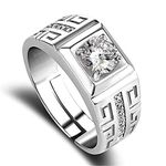 CCTUNG Rings 925 Sterling Silver Rings For Men Shining Crystal Adjustable Size Gifts Engagement Wedding Jewelry-Resizable